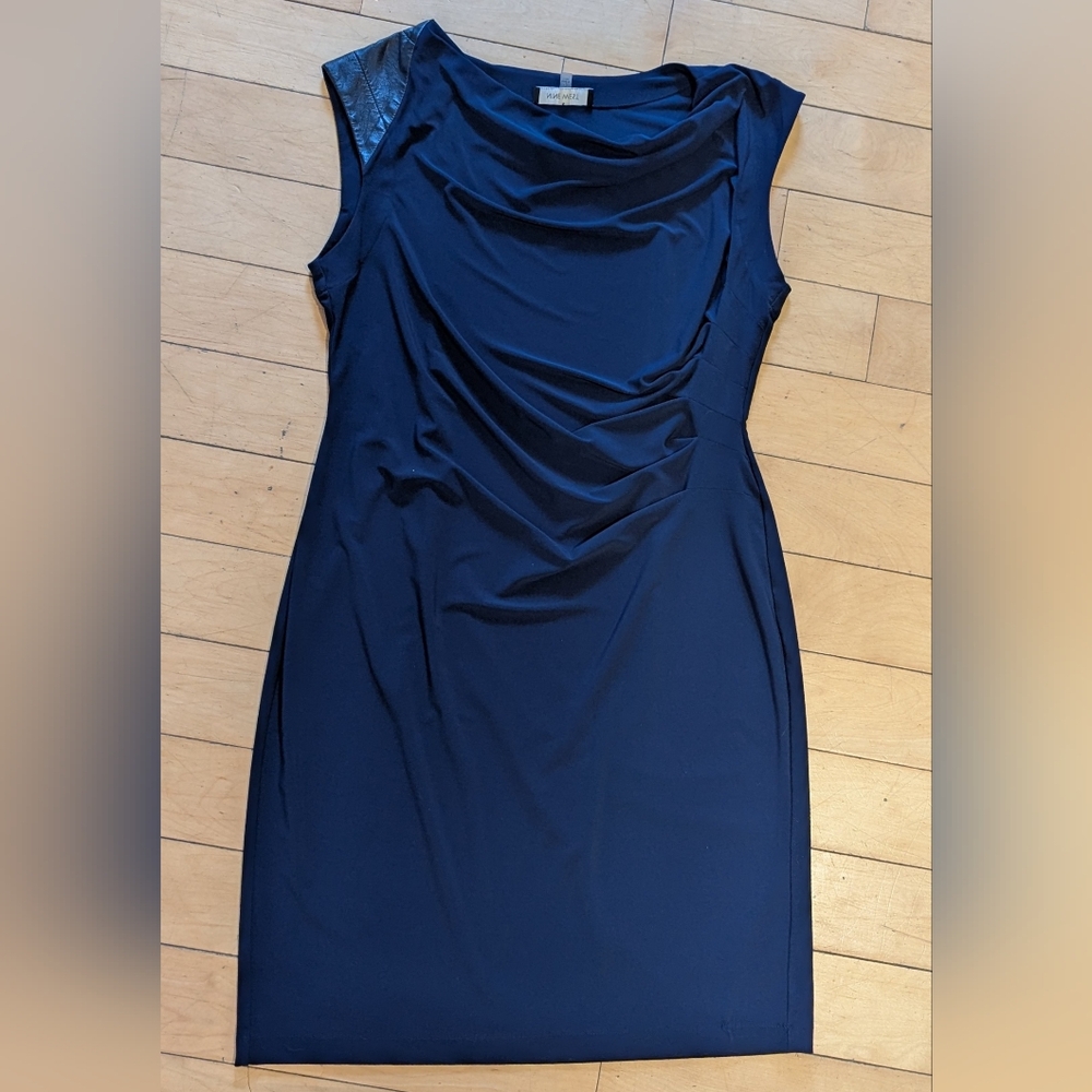 Nine West Boat Neck Ruche Dress - navy